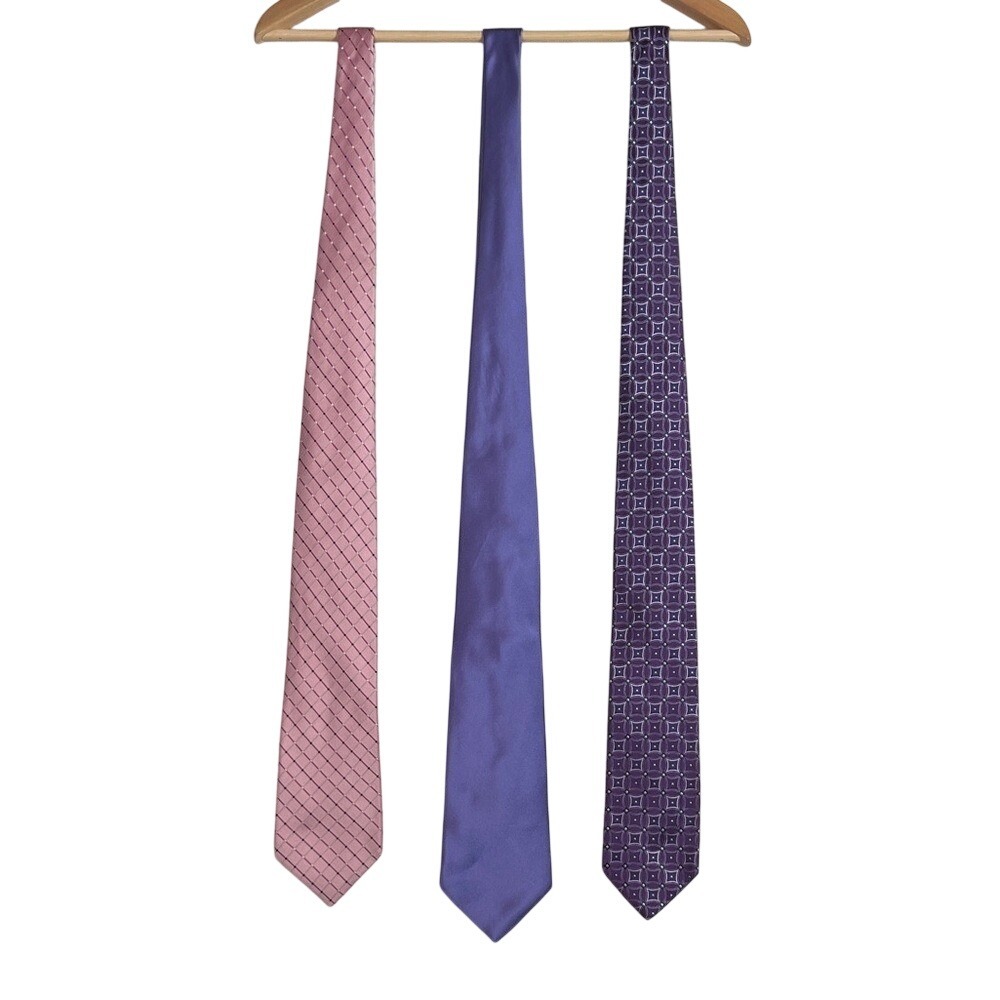 Bundle of Silk Ties, Boss, Murano, Geoffrey Beene‎ - Pink, Lavender, and Purple